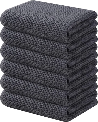 Miniatura 31 de Kitinjoy - Paños de cocina de 100 % algodón, tela de tejido gofrado, paño de limpieza ultrasuave, absorbente y de secado rápido. Gris Oscuro