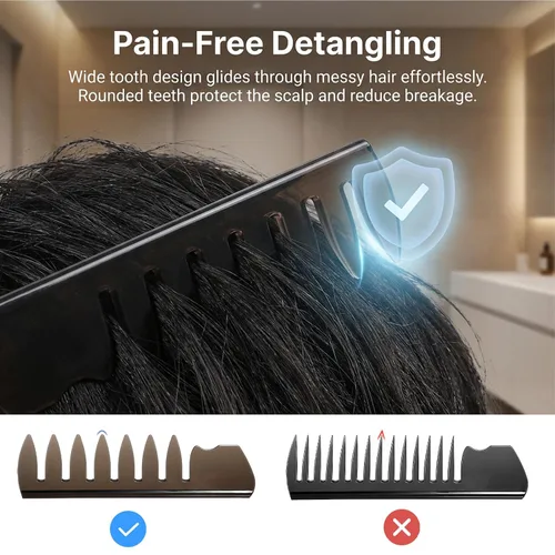 Miniatura 5 de Juego de 5 peines para peinar el cabello, con textura de dientes anchos, cepillo profesional de doble cara para peluquería, accesorio