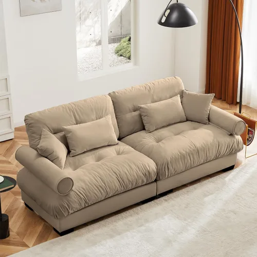 Miniatura 40 de Otomana beige para sofá modular modular, sofá individual, asiento otomano para sofá modular convertible, sofás de terciopelo para sala de estar