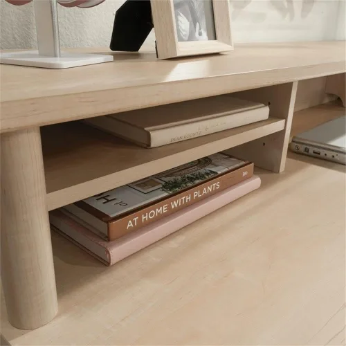 Miniatura 7 de Pemberly Row Organizador de madera de ingeniería, 59 pulgadas de ancho, acabado de arce natural, estantes ajustables con almacenamiento
