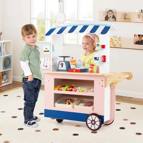 Miniatura 7 de Costzon Juego de tienda de comestibles para niños, juego de soporte de mercado de simulación para niños pequeños con 30 piezas de juguetes de juego