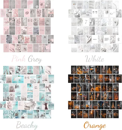 Miniatura 6 de KONGSY Kit de collage de pared rosa (50 piezas, 4 x 6 pulgadas), decoración de habitación rosa y gris para niñas, decoración de pared