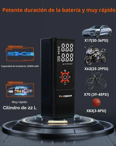 Miniatura 4 de Inflador de neumáticos, compresor de aire portátil para automóvil/SUV, bomba de aire Timobor 60s para neumáticos de automóvil con medidor de presión