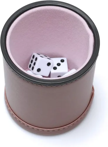 Miniatura 4 de Juego de dados de cuero sintético, cuero de oro rosa y terciopelo de niebla lila, taza de dados profesionales con 6 dados de puntos negros