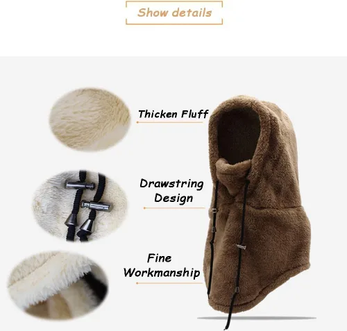 Miniatura 4 de Pasamontañas de esquí, capucha de sherpa, máscara de invierno resistente al viento, cubierta de capucha cálida ajustable
