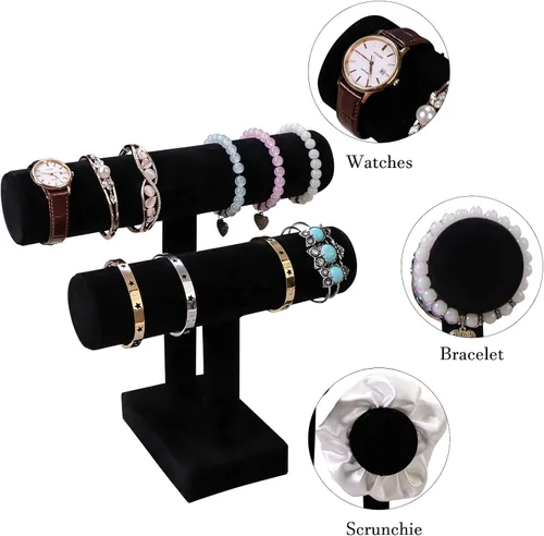 Miniatura 3 de Wudygirl Soporte de terciopelo para pulsera, 2 soportes para joyas, organizador para pulseras, relojes, collares, regalo para niñas y mujeres
