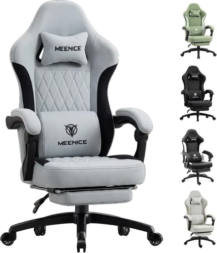 Miniatura 10 de Silla de juegos de tela con resorte de bolsillo, silla ergonómica de respaldo alto para videojuegos con reposapiés, soporte lumbar de masaje, silla