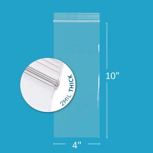 Miniatura 2 de GPI - Bolsas con cremallera de 4 x 10 pulgadas de largo, 100 unidades, 2 mil, bolsas de plástico transparente con cierre de cremallera, con cierre