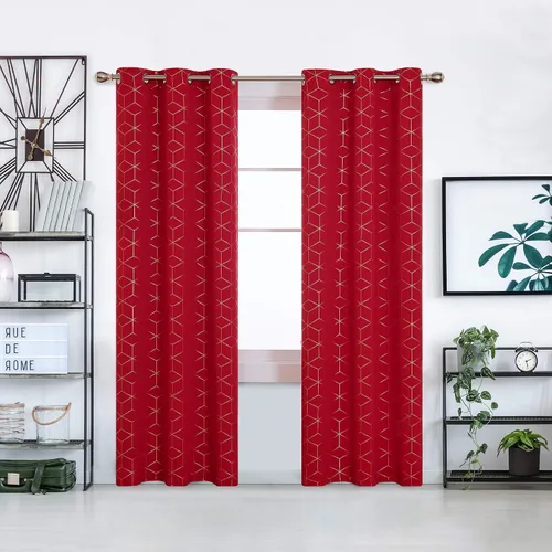 Miniatura 12 de Deconovo Cortinas opacas, aislamiento térmico y reducción de ruido, estampado de lámina de diamante – ojales en la parte superior, 2 paneles, Negro