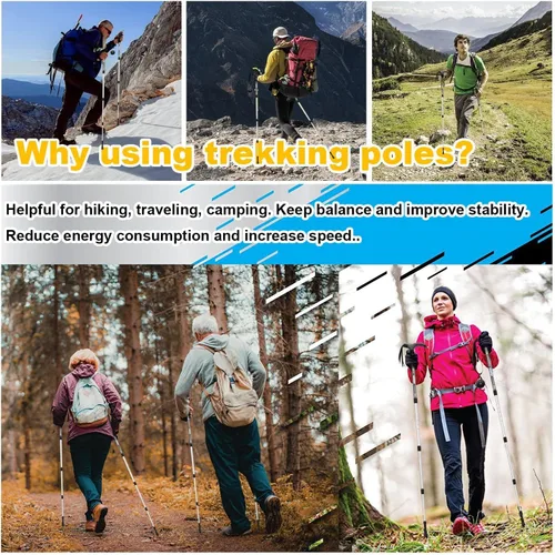 Miniatura 7 de Bastón de trekking de aleación de aluminio con bloqueo rápido antichoque, muleta de caña ajustable para montañas, trekking y senderismo, ultraligero