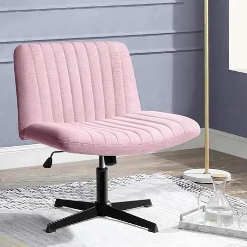 PUKAMI Silla Criss Cross, Silla de Escritorio de Oficina sin Brazos con Patas Cruzadas sin Ruedas, Tela Acolchada Moderna Giratoria Altura Ajustable