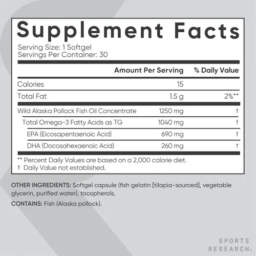 Miniatura 5 de Sports Research Aceite de Pescado Omega 3 de Triple Potencia 1250mg de Abadejo Salvaje de Alaska - Suplemento de Aceite de Pescado Sin Eructos
