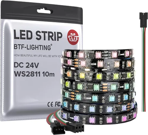 Miniatura 10 de BTF-LIGHTING -Tira LED WS2811 DC24V 32 pies, direccionable RGB, 600 LEDs, 100 píxeles, PCB blanco Dream Color IP30 no impermeable, funciona