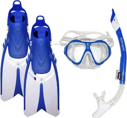 Miniatura 2 de Body Glove Juego de esnórquel para adultos con bolsa de viaje, máscara de buceo de vidrio templado, gafas de silicona, aletas de natación