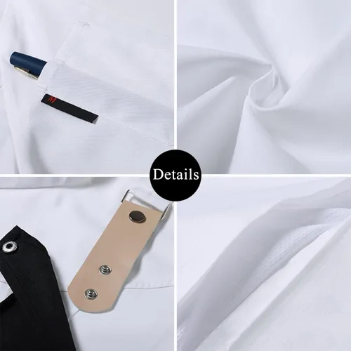 Miniatura 5 de Chaqueta de chef de moda para hombre, transpirable, con ventilación oculta, uniforme de chef (abrigo + delantal)