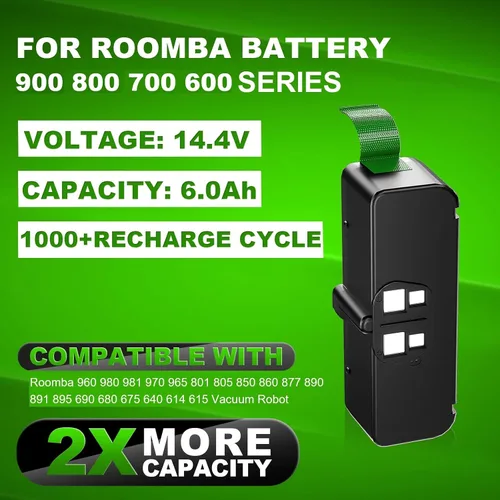 Miniatura 2 de Batería de 14.4V 6000mAh para Roomba compatible con iRobot Roomba 960 980 981 970 965 801 805 850 860 877 890 891 895 690 680 675 640 614 666 38 ES