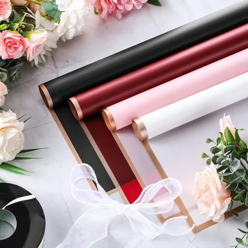 Miniatura 3 de Fainne 40 piezas de papel de regalo de ramo de flores para el día de la madre, papel de regalo floral impermeable con borde dorado, ramo floral