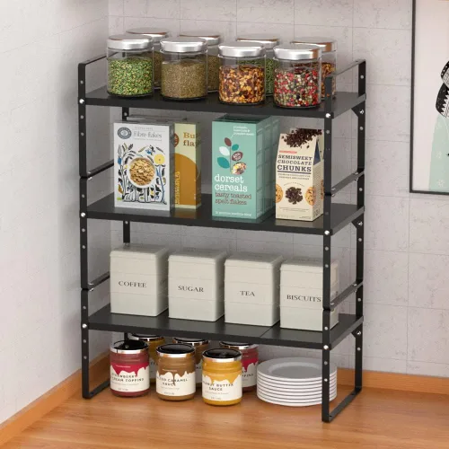 Miniatura 5 de Slideep Organizador de armario expandible, organizador de armario de cocina grande, organizador de estantes apilables grandes, organizador de Negro