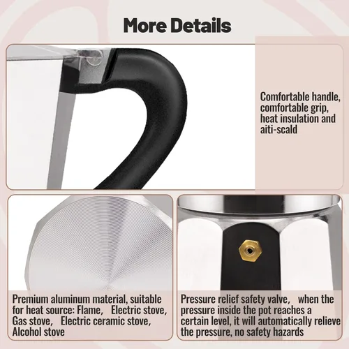Miniatura 5 de Cafetera clásica de aluminio para 3 tazas, cafetera espresso de 5.1 fl oz, 5 onzas, cafetera de moca, olla greca, cafetera para café italiano y Azul