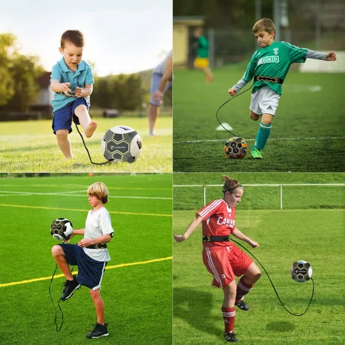 Miniatura 3 de Entrenador de fútbol/voleibol/rugby, patada y lanzamiento de fútbol, ayuda de entrenamiento para práctica en solitario, control de habilidades, Negro