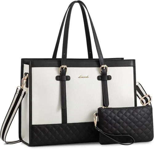 Miniatura 34 de LOVEVOOK Bolsa para Laptop para Mujeres de 15.6 pulgadas Bolsa Tote de Lona para Laptop, Bolsa de Trabajo de Gran Capacidad con Cartera de Mano
