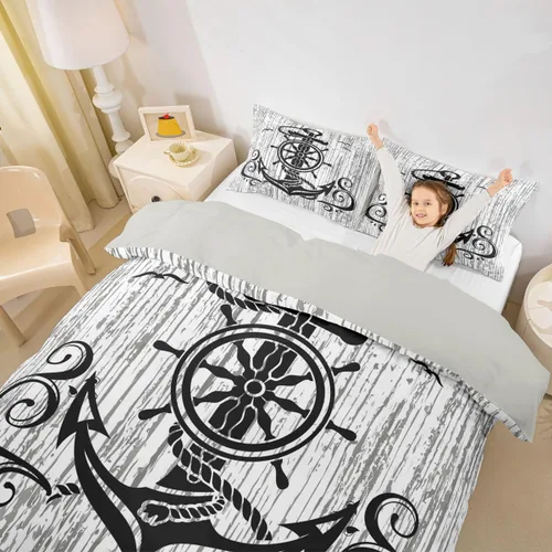Miniatura 34 de Erosebridal Funda de edredón de ancla náutica, juego de ropa de cama con brújula oceánica, tamaño individual para niños, adolescentes, adultos