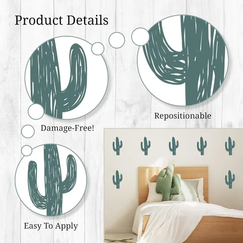 Miniatura 3 de Calcomanías de pared de cactus - Juego de 12 calcomanías de vinilo de 8 pulgadas para pared para guardería, dormitorio, cocina, aula, decoración