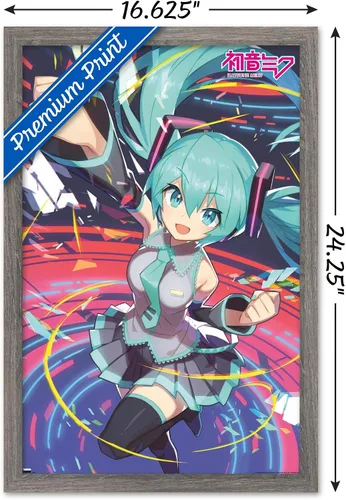 Miniatura 3 de Hatsune Miku - Póster de pared con puño, 22.4 pulgadas de largo x 14.7 pulgadas de ancho, versión enmarcada de madera de granero