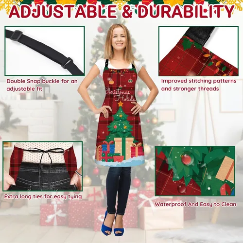 Miniatura 5 de Paquete de 2 divertidos delantales de cocina de Navidad para mujeres y hombres, delantales de chef ajustables para cocinar, delantales impermeables