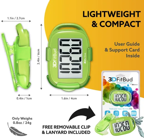 Miniatura 6 de 3DFitBud Simple Contador de Pasos - Podómetro 3D para caminar de 3DActive con clip, cordón, rastreador de pasos preciso, pantalla grande, fácil