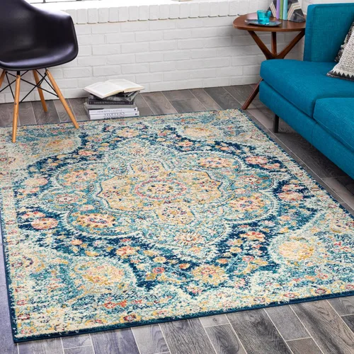 Miniatura 71 de Artistic Weavers Romaine - Alfombra vintage con medallón, 2 pies x 3 pies, celeste Azul cielo