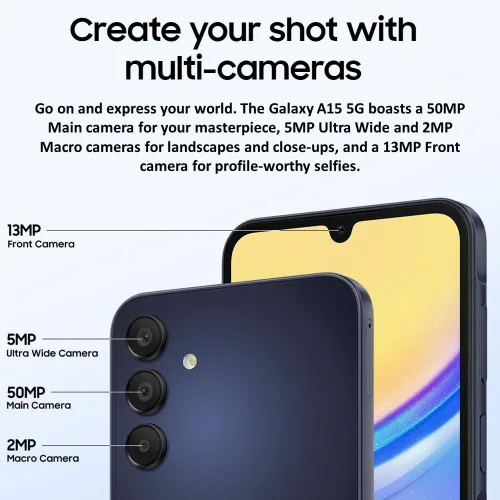 Miniatura 4 de Samsung Teléfono celular Galaxy A15 5G Serie A, teléfono inteligente Android desbloqueado de 128 GB, versión estadounidense, 2024, azul negro
