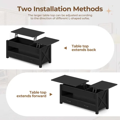 Miniatura 5 de Seventable - Mesa auxiliar, mesa de centro con elevación de 47.2 pulgadas con 2 cajones de almacenamiento y compartimento oculto, soporte de granja