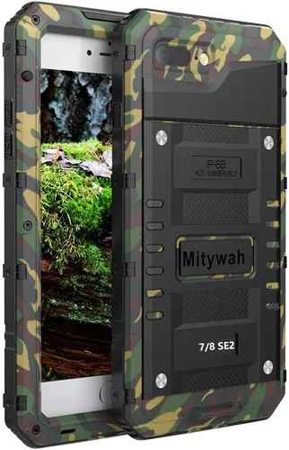 Miniatura 28 de Mitywah Funda impermeable para iPhone 7/iPhone 8 / iPhone SE 2020, funda de metal resistente de grado militar, protección de cuerpo completo