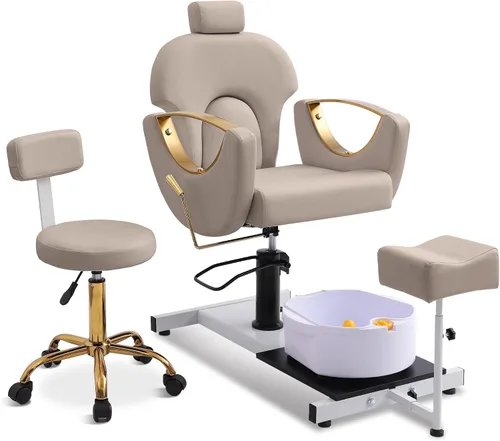 Miniatura 10 de LOUVIXA Estación de Pedicura Sin Plomería, Silla Hidráulica de Pedicura para Técnico de Uñas, Estación de Pedicura Reclinable con Altura Ajustable