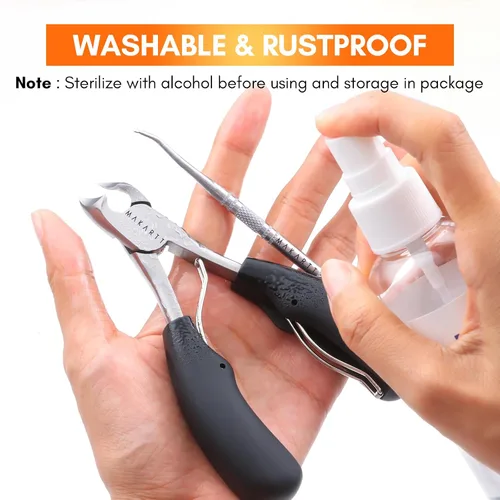 Miniatura 5 de Makartt Cortaúñas para uñas encarnadas con elevador de uñas, juego de podólogo de acero inoxidable para uñas gruesas, herramientas de manicura