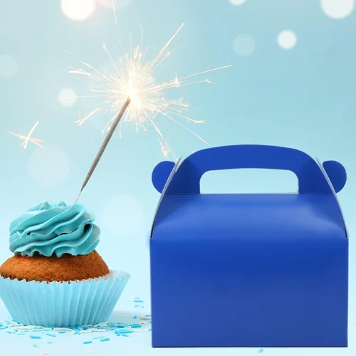 Miniatura 2 de Paquete de 30 cajas de regalo de fiesta azul oscuro, cajas de regalo, cajas de regalo de papel a dos aguas con asas. Perfecto para fiestas de Azul