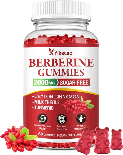 Gomitas de berberina de 2000 mg con canela de Ceilán, suplemento orgánico de berberina HCL para mujeres y hombres, sin azúcar, veganas, sin OMG, sin