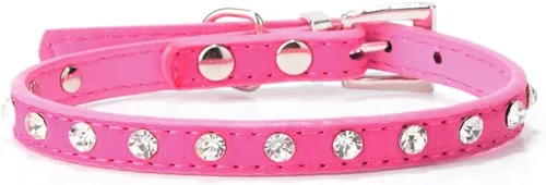 Pimaodog - Collar de piel de ante elegante y deslumbrante con 1 fila de diamantes de imitación de cristal para mascotas, gatos, perros y cachorros