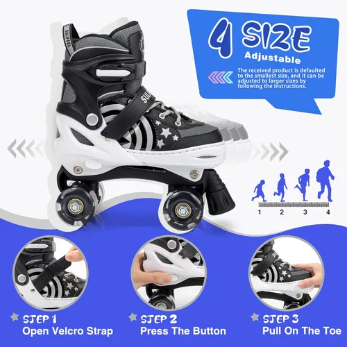 Miniatura 2 de SULIFEEL Rainbow Unicorn - Patines ajustables de 4 tamaños para niñas y niños de 3-5, 5-8, 6-12 años, patines para interiores y exteriores E Negro