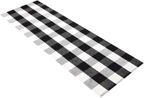 Levinis - Alfombras de pasillo de cocina - Negras y blancas, cojín de sofá de celosía retro y alfombra de área - Alfombras lavables, tejidas a mano,