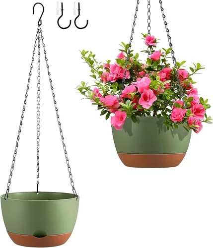 Miniatura 14 de Juego de 2 macetas colgantes de autoriego de 8 pulgadas para plantas de interior y exterior, cestas colgantes de bloques de color, macetas