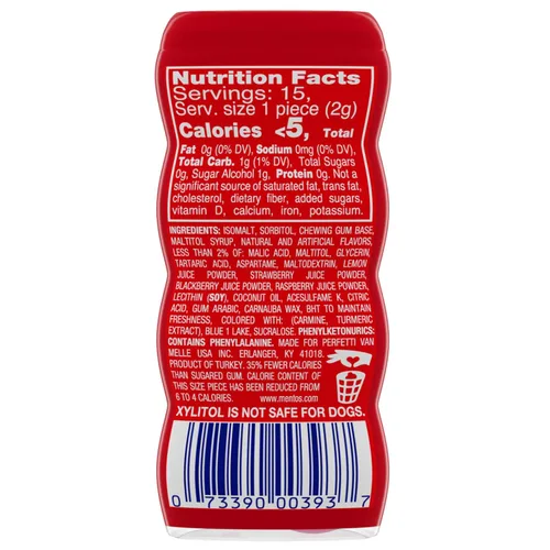 Miniatura 2 de MENTOS Goma de mascar sin azúcar, lima de fruta roja tropical, no se derrite, botella de 15 piezas