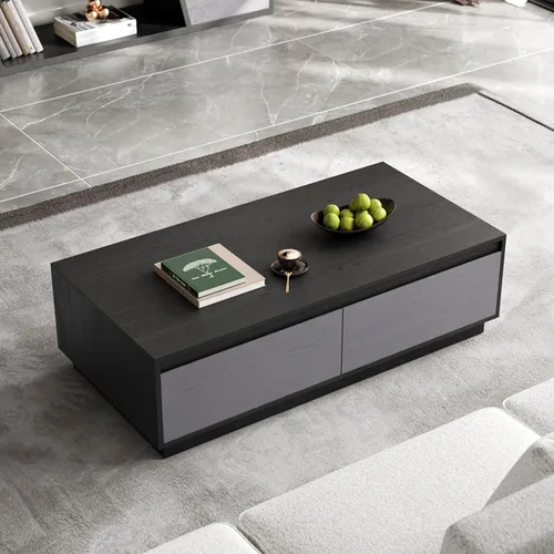 homary Mid Century Coffee Table – 47" Rectangular Block Design Living Room Center Table with 4 Storage Drawers, Warm Walnut Veneer, Spacious