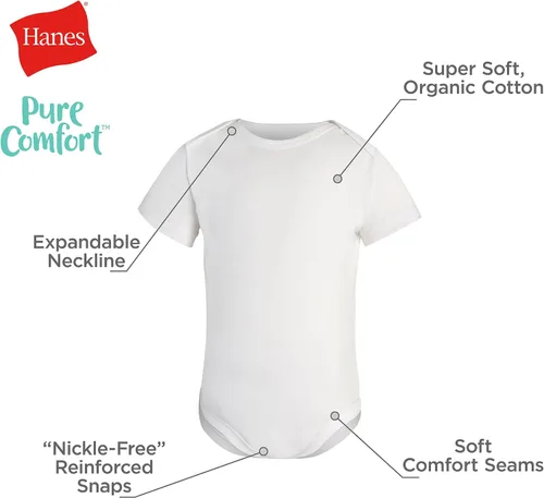 Miniatura 3 de Hanes Baby Pure Comfort Organic Short Sleeve Bodysuit, Infant Boy & Girl, 3-Pack