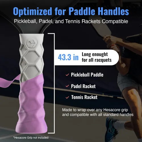 Miniatura 2 de Hesacore Hesatac Cinta de Sobreagarre – para Pickleball, Pádel y Tenis – Hecha para Agarres Hesacore – Absorbe el Sudor, Suave, Antideslizante, Rosa