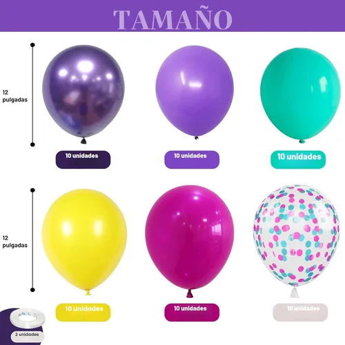 Miniatura 2 de Globos rosa azul púrpura, 60 piezas de 30,5 cm Globos metálicos rosa púrpura turquesa amarillo con confeti para decoración temática mágica de Azul