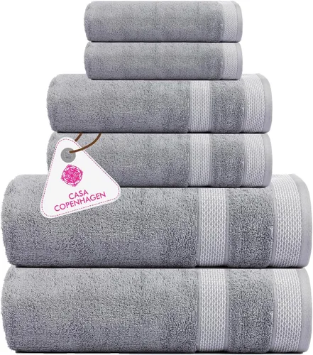 Miniatura 94 de CASA COPENHAGEN Solitaire Juego de 6 toallas - Negro, 600 GSM 2 toallas de baño 2 toallas de mano 2 toallitas, diseñadas en Dinamarca, hechas