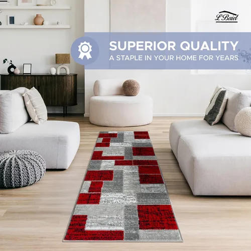 Miniatura 7 de L'Baiet Verena - Alfombra geométrica roja y gris de 8 x 10 pies, alfombra de área grande para sala de estar, dormitorio, mesa de comedor, oficina