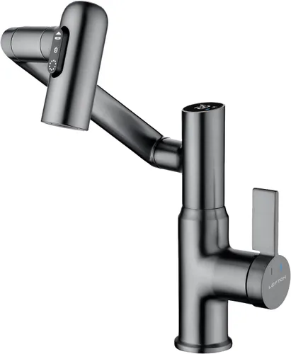 Miniatura 8 de Lefton Grifo giratorio para baño con pantalla de temperatura en Fahrenheit (sin baterías), 3 modos de agua, oro cepillado, BF2204-6